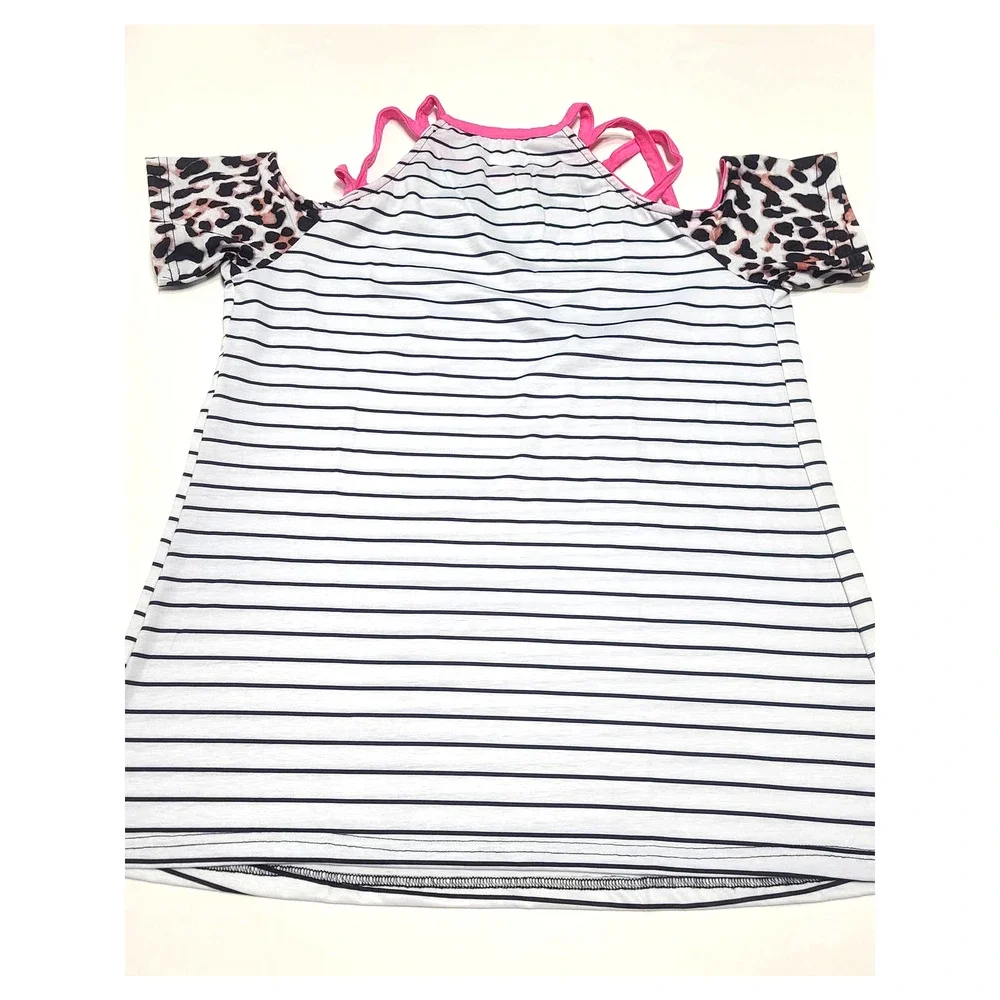 Leopard striped women's size large top blouse cold shoulder - Picture 4 of 4